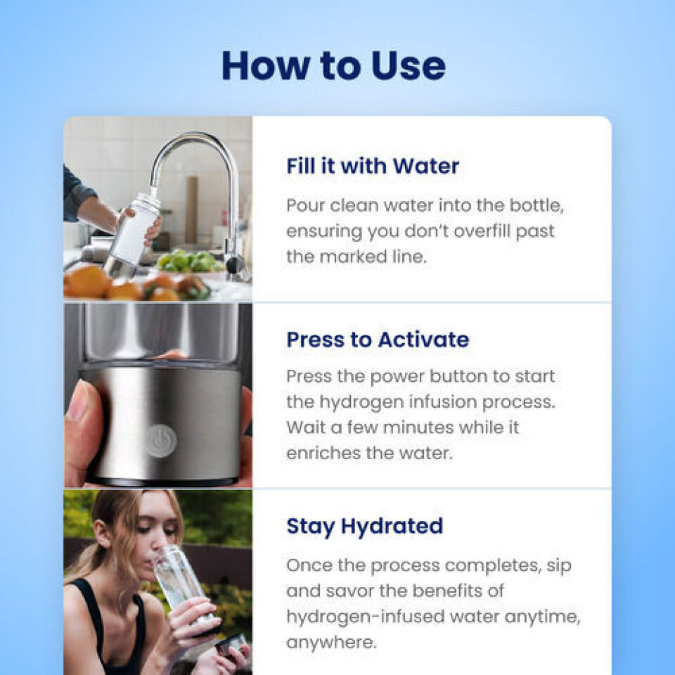 AquaFusion hydrogen water bottle generating hydrogen-rich water